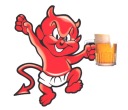 Nálepka DEVIL Čert s hrnčekom piva Pivo Červený čert ČERT Pivo