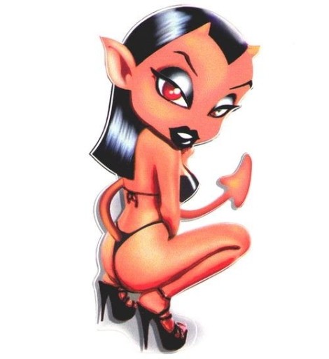 NÁLEPKA DEVIL TETOVANIA ČERT NA VYSOKÝCH OPATKOCH