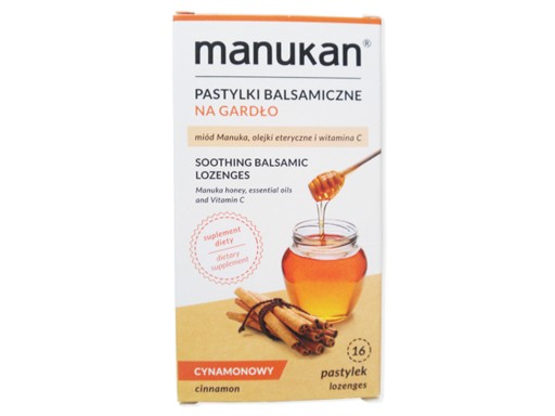 CINNAMON MANUKAN, medové pastilky Manuka 16 ks