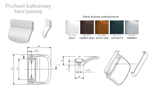 Kľučka na balkónové dvere PVC, farby