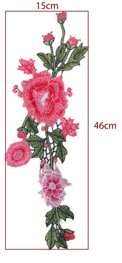 Sada 2 kusov nášivky na vyšívanie kvetov VEĽKÁ 46cm