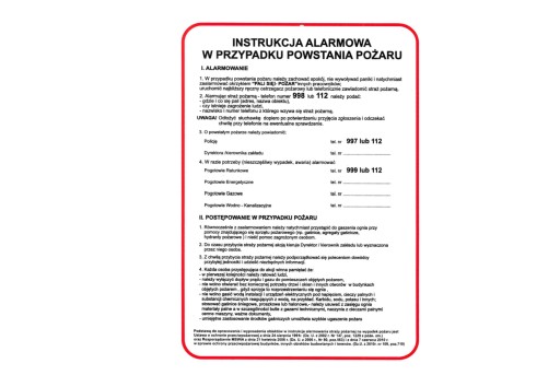 Pokyny ALARM V PRÍPADE POŽIARU