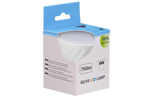 GU10 LED žiarovka 8W 4500K NEUTRÁLNA BIELA 860lm 120° Efektívny PREMIUM CCD