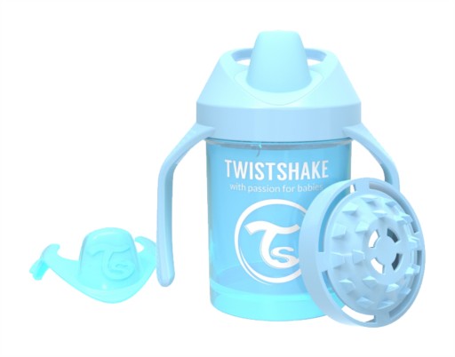TWISTSHAKE STRIEBORNÝ HRNČEK S MIEŠAČOM 230 4m+ modrý