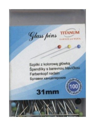 Špendlíky s farebnou hlavičkou 31 mm 100 ks titánové