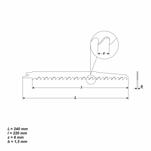 HCS pílový list do šavle, 240 mm, Z 8 mm