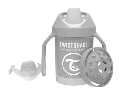 TWISTSHAKE STRIEBORNÝ hrnček S MIEŠAČOM 230 4m+ sivý