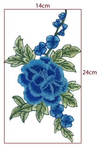 Nášivka vyšívacia aplikácia modrej ruže FLOWER 24cm