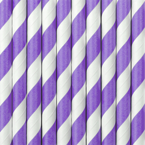 Papierové slamky Trubičky na pitie White LILA Stripes Birthday Party 10 ks.