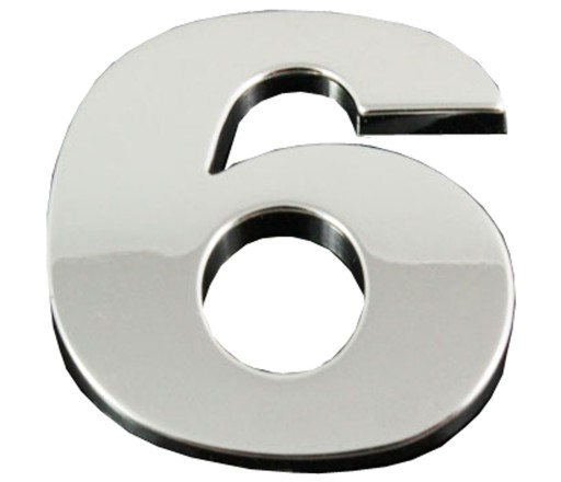 ZNAK NÁLEPKY CHROME 3D LIST PÍSMENO ČÍSLO 6