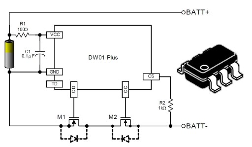 Systém DW01B, Li-Ion 3,7V ochrana, 5 ks.