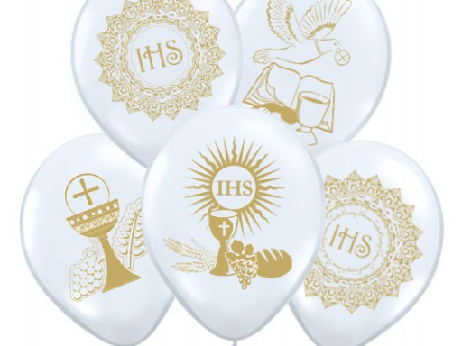 Communion Balloons Communion COMMUNION White with Gold IHS Print 10 ks.