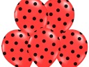 Latexové balóniky RED Black Dots Bodky BIEDRONKA Narodeniny 5 ks.