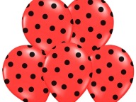 Latexové balóniky RED Black Dots Bodky BIEDRONKA Narodeniny 5 ks.