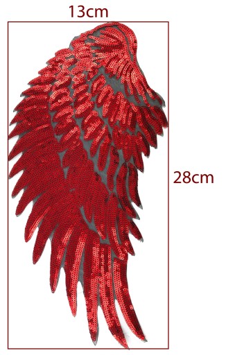 červené flitre TERMO nášivka krídel 28cm