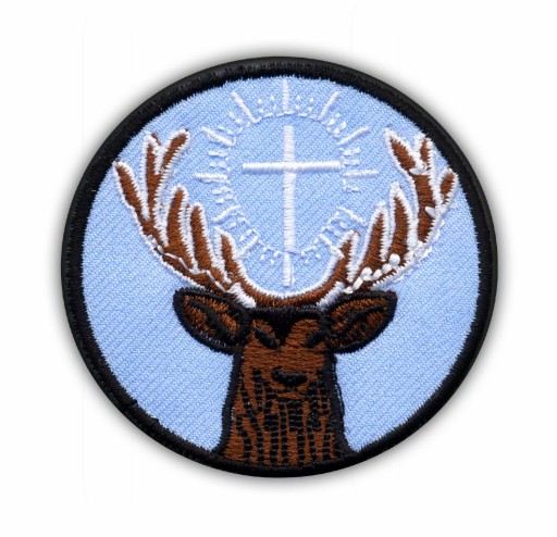 Symbol svätého Huberta, patróna poľovníkov (modrá) VÝŠIVKA