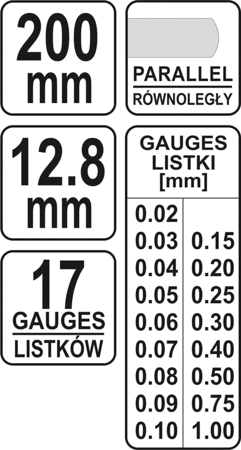 YATO FEELER GAUGE 200 mm 17 ČEPEĽOV YT-7221
