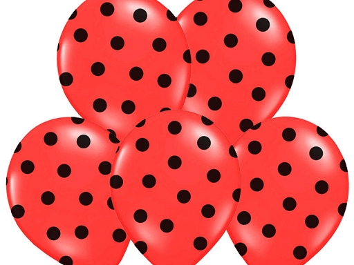 Latexové balóniky RED Black Dots Bodky BIEDRONKA Narodeniny 5 ks.