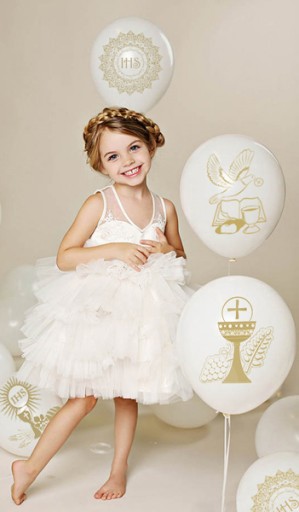Communion Balloons Communion COMMUNION White with Gold IHS Print 10 ks.