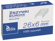 Kancelárske sponky, oceľ 26/6, 1000 ks. Tetis GZ101-C
