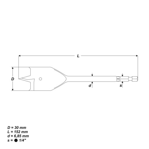 Vrták do dreva rýľ, 30 x 152 mm