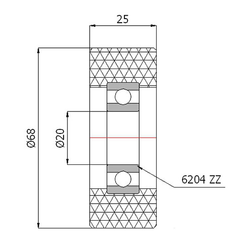 Polyuretánový valček s ložiskom fi. tlak 68 mm