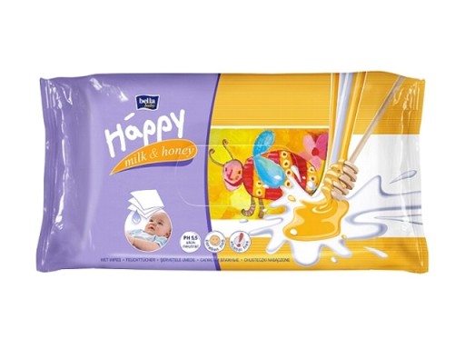 Bella Baby Happy, vlhčené obrúsky, mlieko a med