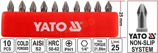 Skrutkovacie bity BITS 10 ks. PH1 X 25 mm S2 YATO