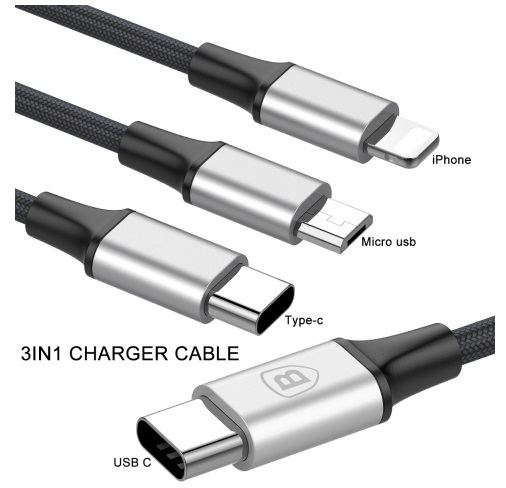 KÁBLOVÁ 3v1 LIGHTNING MICRO USB C nabíjačka (4090)