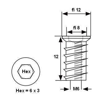 Nábytkový dvojzávitový spoj, drevený závit M6x12, 10 ks