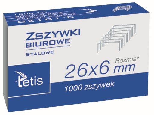 Kancelárske sponky, oceľ 26/6, 1000 ks. Tetis GZ101-C