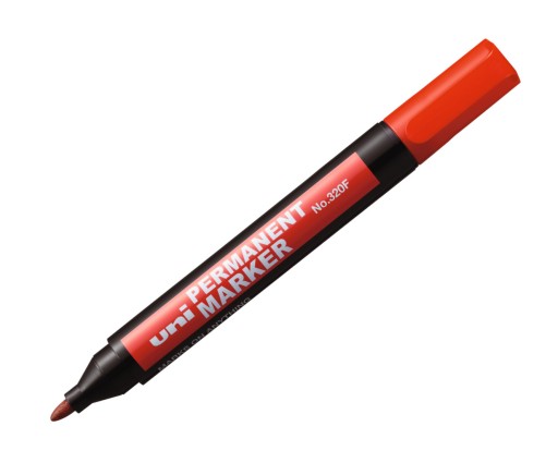 Uni 320F permanentný popisovač, okrúhly hrot, červený
