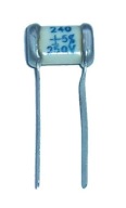 SĽUDOVÝ KONDENZÁTOR 240pF 250V Strieborná sľuda 4 kusy