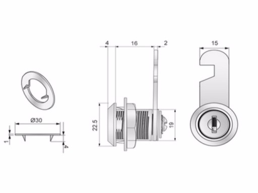 Zámok skrinky s hákovou závorou 19x16mm