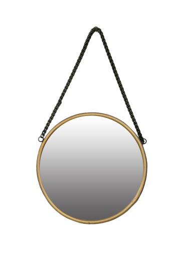 okrúhle LOFT ZRKADLO NA REŤAZKE, zlaté, do kúpeľne obývačky, 30 cm