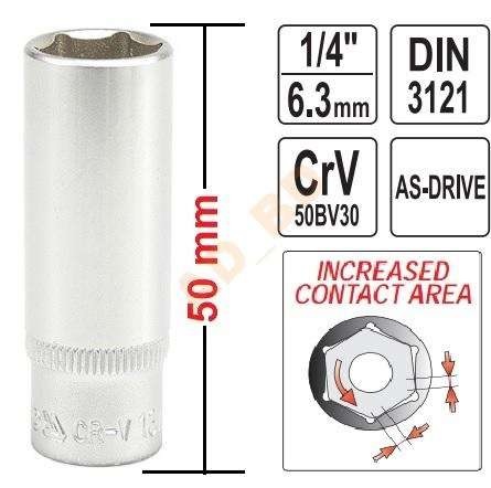 Dlhá zásuvka 11mm šesťhranná 1/4'' YATO YT-1422