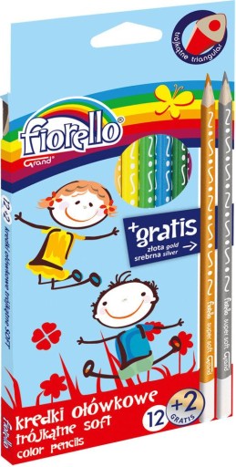 Pastelky FIORELLO, trojuholníkové, 14 farieb, zlatá a strieborná