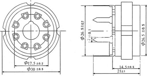 ZÁSUVKA KERAMICKÁ 8PIN PCB9 OCTAL 6SN7 EL34