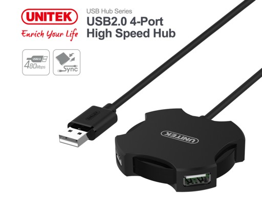 Unitek Y-2178 čierny USB hub pre 4x USB 2.0, malý, Plug&Play
