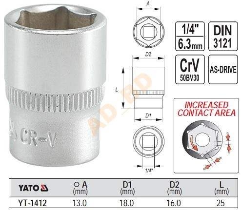 1/4'' šesťhranný nástrčný (13mm) YATO YT-1412