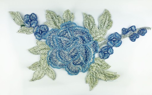 Nášivka vyšívacia aplikácia modrej ruže FLOWER 24cm