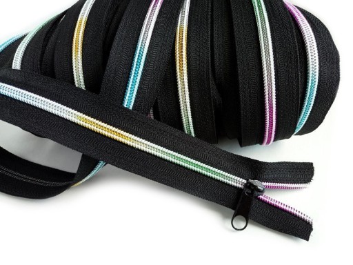 Dúhová špirálová páska na zips 5 mm ČIERNA 1 meter + 2 zipsy