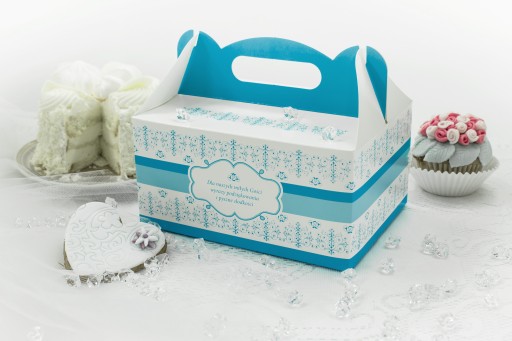 Cake Box Modré svadobné tortové boxy