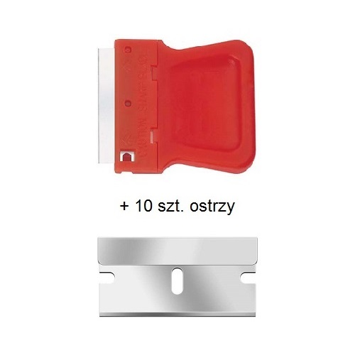 Plastová škrabka WOLDAR. na sklo + 10 náhradných čepelí