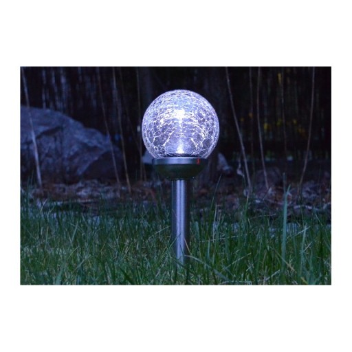 LED solárne svietidlo, vsadená GUĽA, prasknuté RGB sklo, satén (priemer 8 cm) POLUX