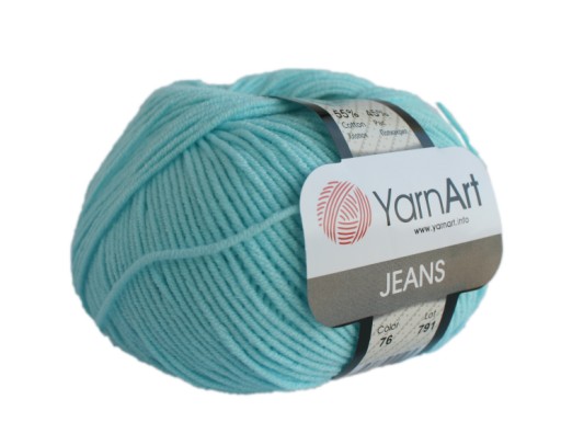 50 g priadze, 55 % bavlna 45 % akryl, YarnArt Jeans svetlo tyrkysová 76
