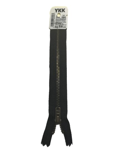 YKK kovový zips 16 cm na nohavice, čierna mosadz