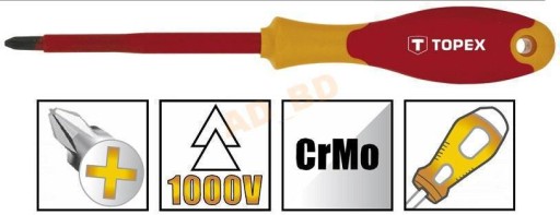 Krížový skrutkovač 1000V PH0 CrMo, pre ELEKTRIKÁROV