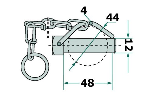 Závlačka s 12 mm retiazkou pre 44 mm rúru