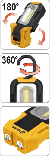 COB LED ROTAČNÁ RUČNÁ LAMPA S 3 AAA BATÉRIAMI